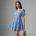 Robe courte bleue dos nu col carré taille haute - K-fashion femme - Taille S