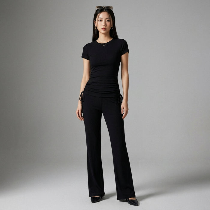 Pantalon droit taille haute décontracté femme - Koreanxwear - Taille S