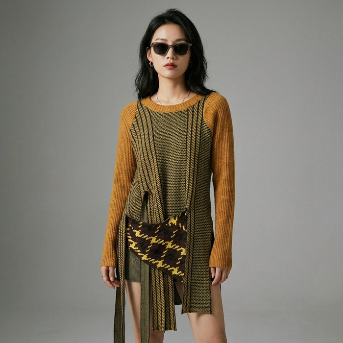 Pull tricoté à col rond et manches longues avec pompons colorés - Koreanxwear - Taille S