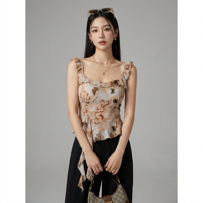 Top camisole à volants irréguliers motif floral - K-fashion - Taille One Size