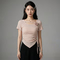 T-shirt femme col V irrégulier manches courtes - K-fashion - Taille S
