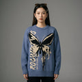 Pull jacquard ample motif papillon noir et bleu - Koreanxwear - Taille M