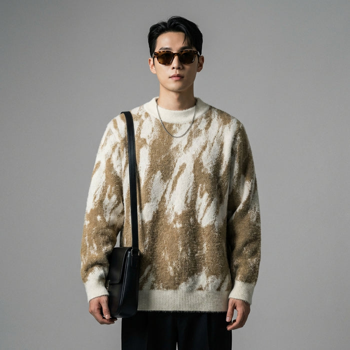 Pull jacquard color block unisexe ample - Koreanxwear - Taille M