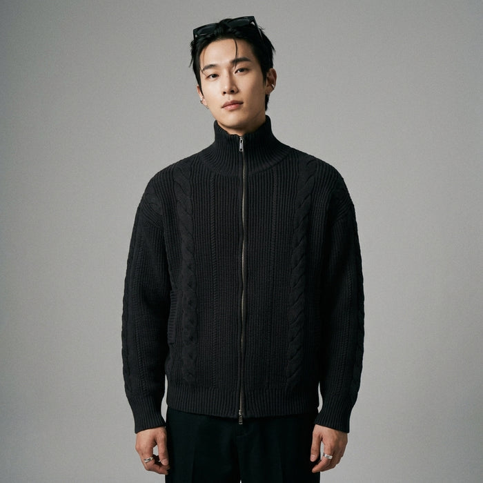 Cardigan homme jacquard col montant noir - Koreanxwear - Taille M