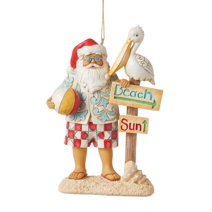 Jim Shore Coastal Santa With Sign Christmas Ornament