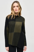 Joseph Ribkoff 243944 Iguana Green Black (4303) Colour - Block Jacquard Knit Pullover - Dotique - Joseph Ribkoff