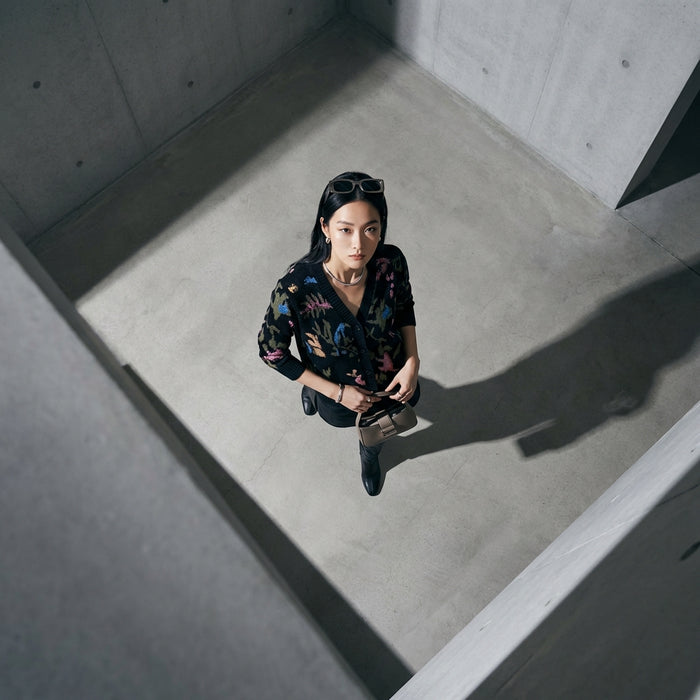 Cardigan tricoté à motifs de fleurs et col V - Koreanxwear
