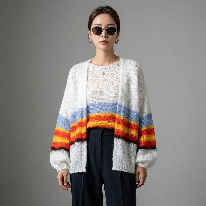 Cardigan ample tricoté blanc - Mode coréenne féminine - Taille S