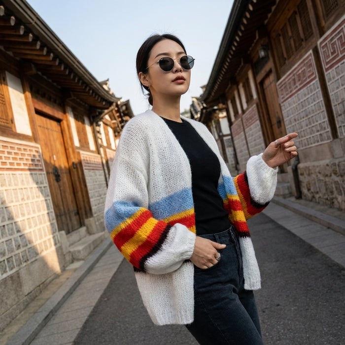 Cardigan ample tricoté blanc - Mode coréenne féminine