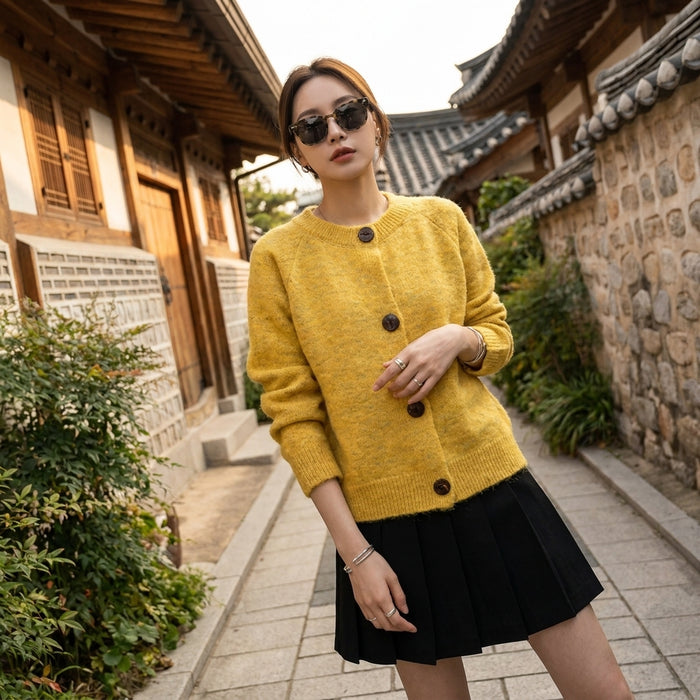 Cardigan maille col rond boutons ample gris - Koreanxwear