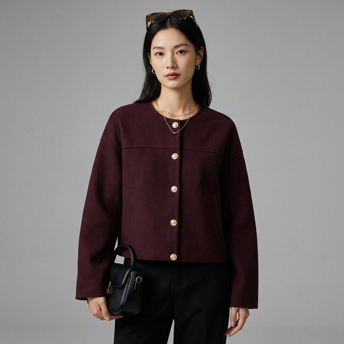 Cardigan tricoté col rond bordeaux femme - Koreanxwear - Taille XS