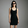 Robe pull courte tricotée noire avec col rond et taille haute élastique - Koreanxwear - Taille S