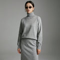 Ensemble pull et jupe tricoté gris femme - Koreanxwear - Taille One Size