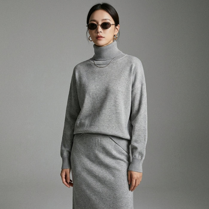 Ensemble pull et jupe tricoté gris femme - Koreanxwear - Taille One Size