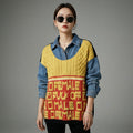 Pull en maille ample col revers imprimé lettre pour femme - K-fashion hivernal - Taille One Size