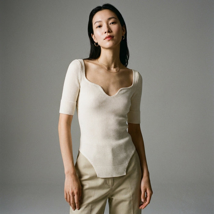 Pull court tricoté col V irrégulier - Koreanxwear - Taille M