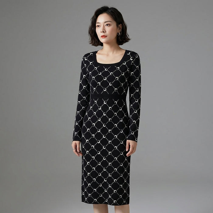 Robe longue en laine tricotée noire pour femme - Koreanxwear - Taille XS