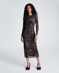Knot Front Long Sleeve Mesh Midi Dress