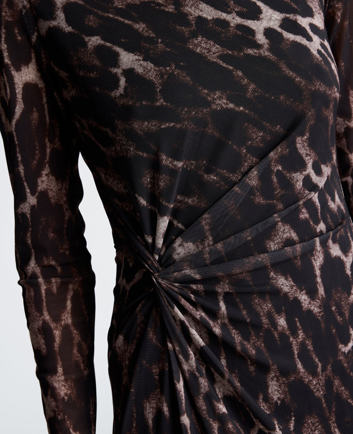Knot Front Long Sleeve Mesh Midi Dress