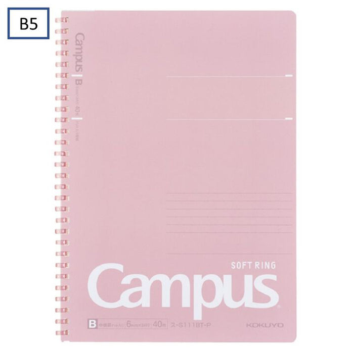 Kokuyo Campus Soft Ring Notebook | B5 - 40 Sheets - 6mm Dotted Line | Pink