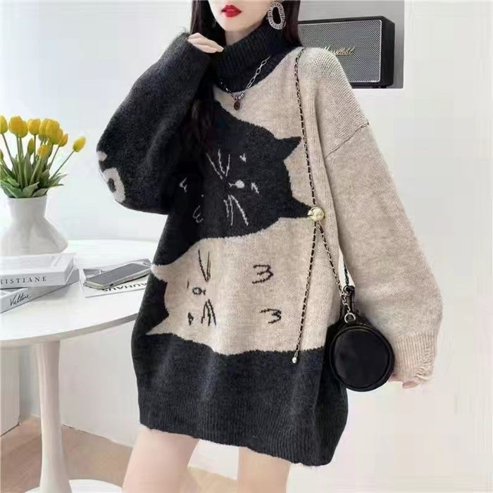 Korean Cat High Neck Sweater