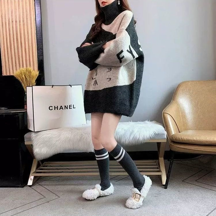 Korean Cat High Neck Sweater