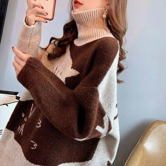 Korean Cat High Neck Sweater