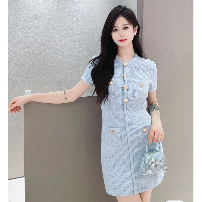 Korean Haze Blue Knitted Dress