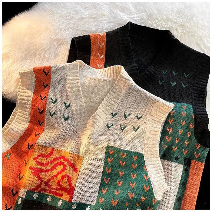 Korean Jacquard V-Neck Vest