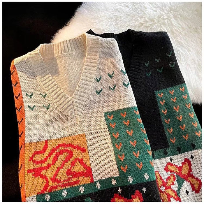 Korean Jacquard V-Neck Vest