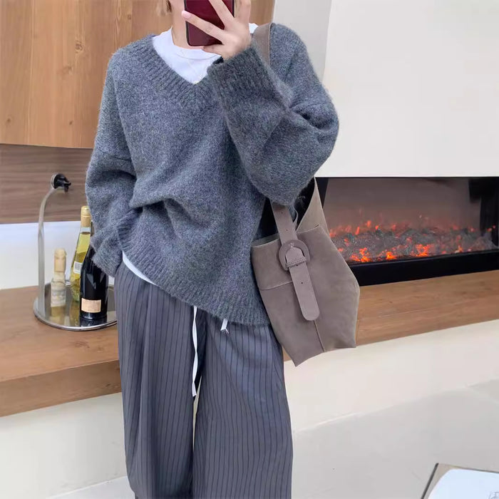 Korean V-Neck Wool Sweater