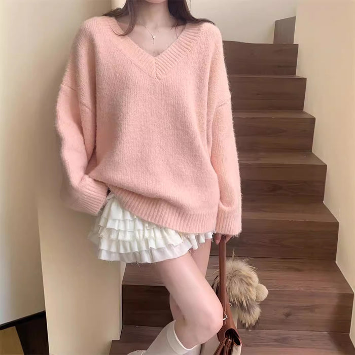 Korean V-Neck Wool Sweater