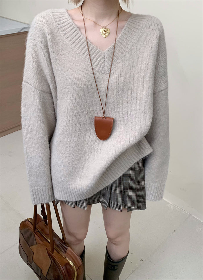 Korean V-Neck Wool Sweater