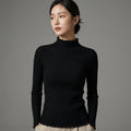 Pull coréen femme col montant à volants en maille, couleur noir, abricot, vert olive ou blanc. - Taille One Size