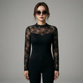 Chemisier noir col montant dentelle femme - Koreanxwear - Taille M