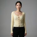 Cardigan en maille jaune clair avec col carré en dentelle - K-fashion femme - Taille S