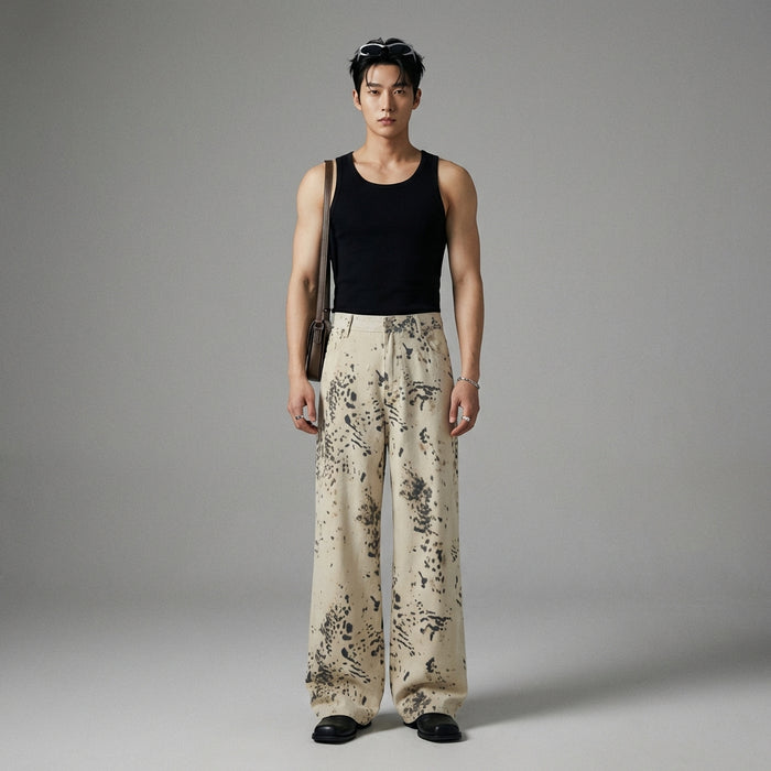 Pantalon droit imprimé léopard en denim pour homme - Koreanxwear - Taille S