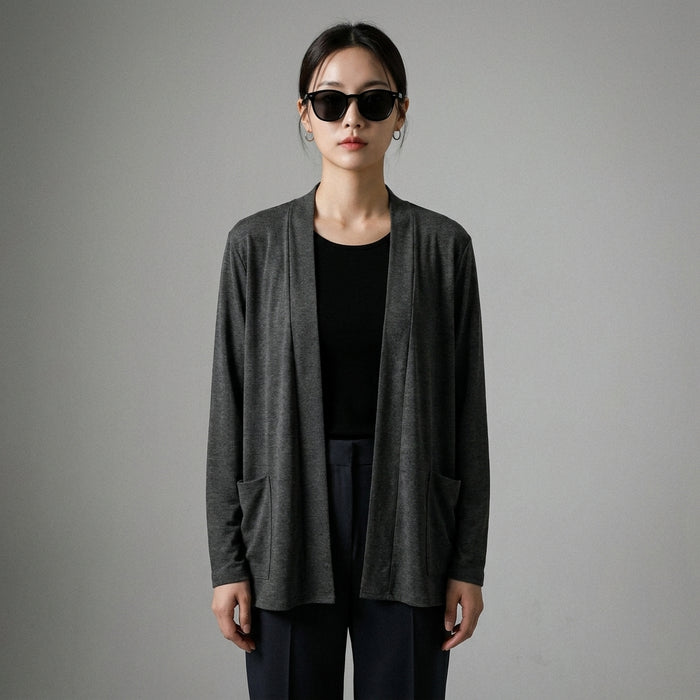 Cardigan léger col V gris clair, mode K-fashion femme - Taille S