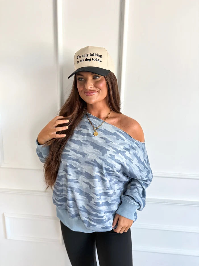 LIMITED STOCK // PREORDER: Off Shoulder Slouchy Pullover in Arctic Drift// ships in Sept - Oct