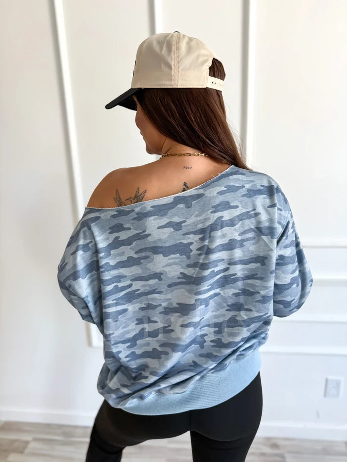 LIMITED STOCK // PREORDER: Off Shoulder Slouchy Pullover in Arctic Drift// ships in Sept - Oct