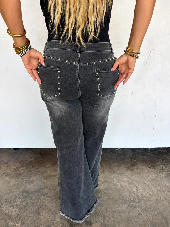 LIMITED STOCK // PREORDER: // OFF THE GRID STUDDED JEANS-Distressed and Classic // eta November