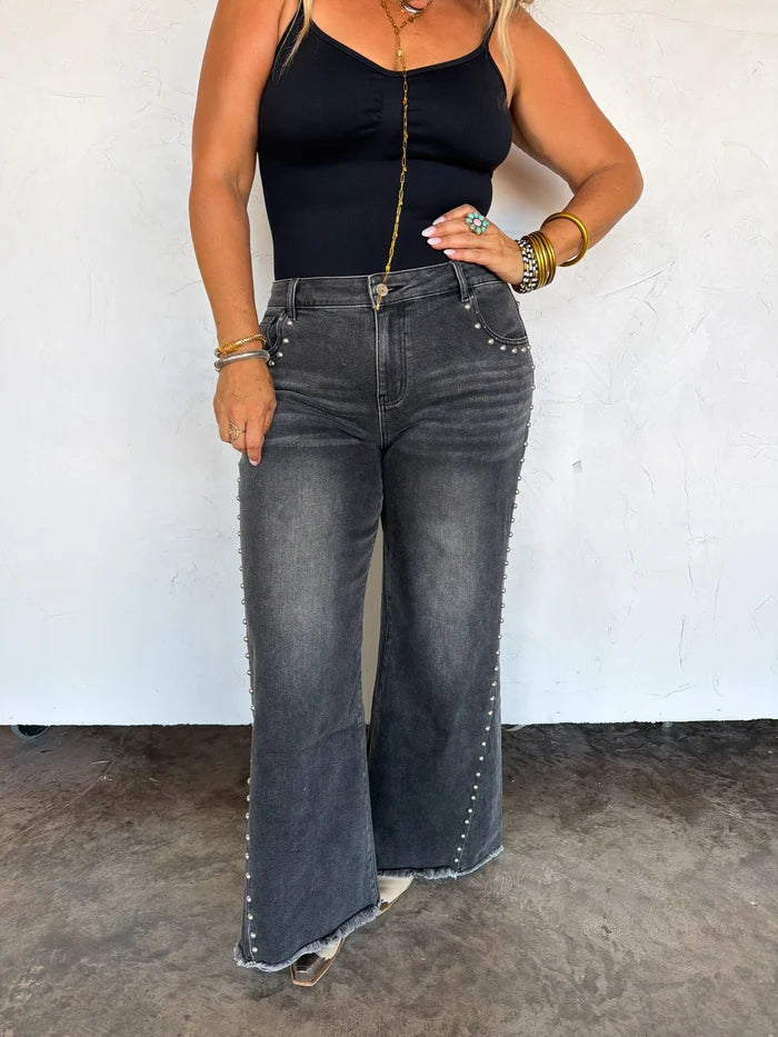 LIMITED STOCK // PREORDER: // OFF THE GRID STUDDED JEANS-Distressed and Classic // eta November