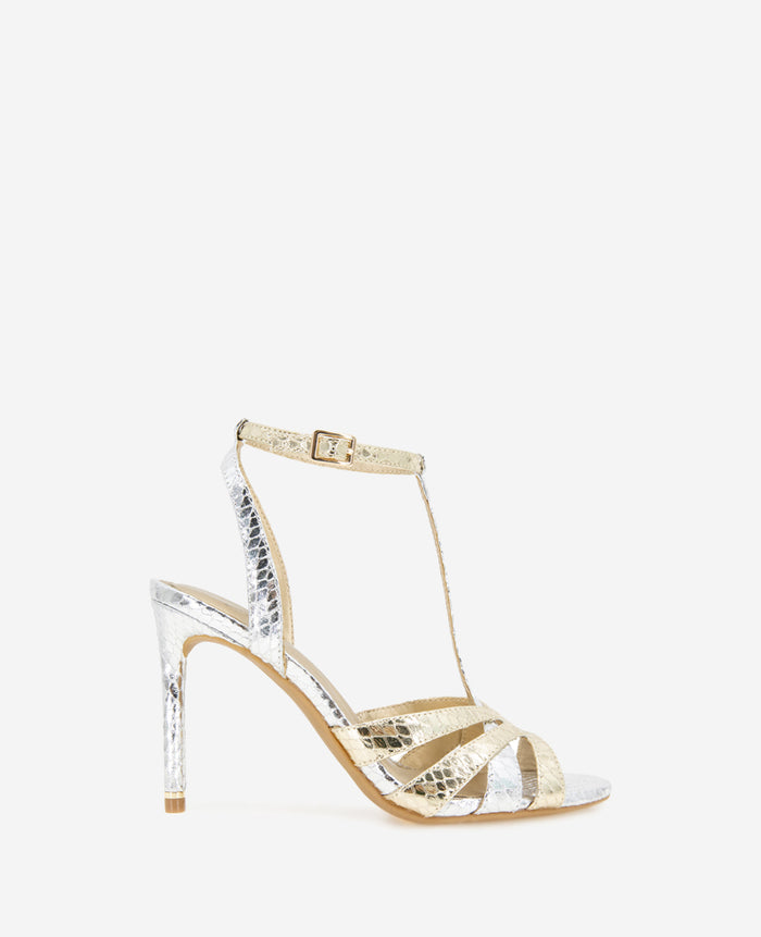 Liona Metallic Embossed Snake Heel