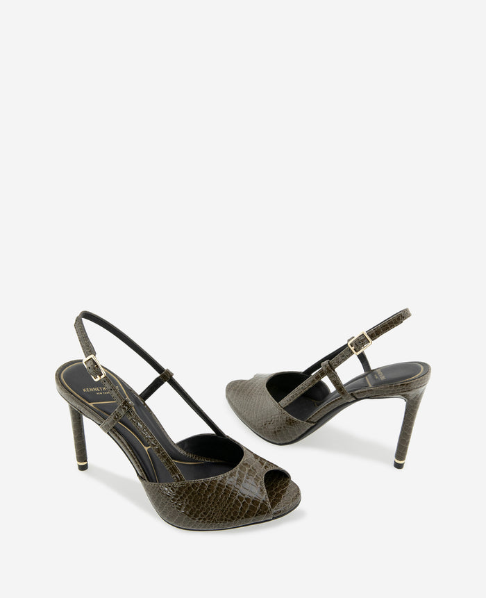 Londyn Embossed Croco Peep Toe Heel