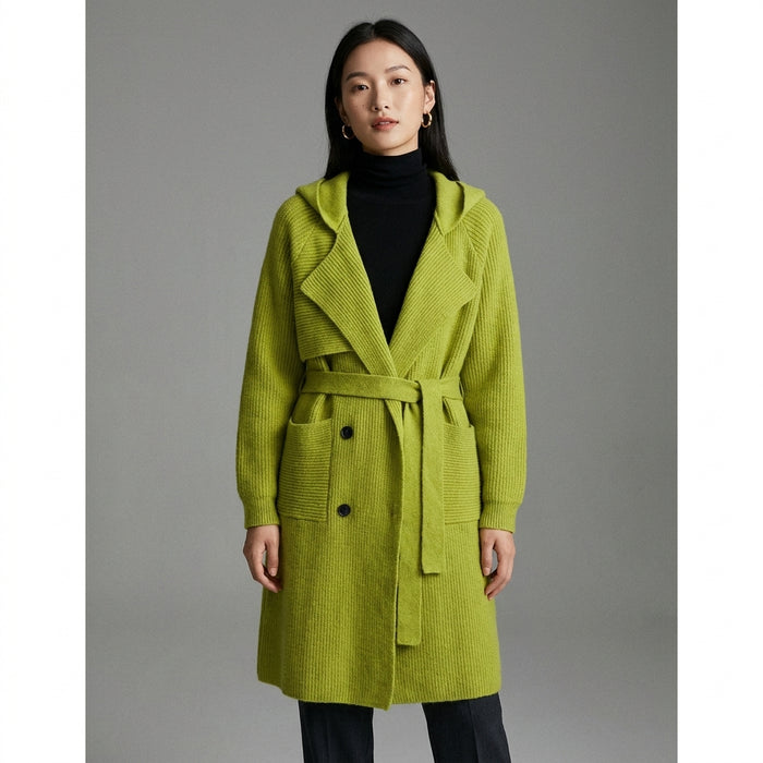 Cardigan long tricoté vert avec ceinture - Koreanxwear - Taille One Size