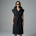 Veste longue à capuche ceinturée femme - Mode Coréenne Noir - Taille S