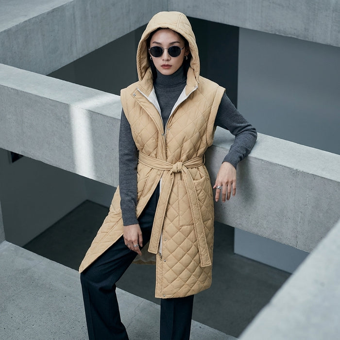 Veste longue à capuche ceinturée femme - Mode Coréenne Noir
