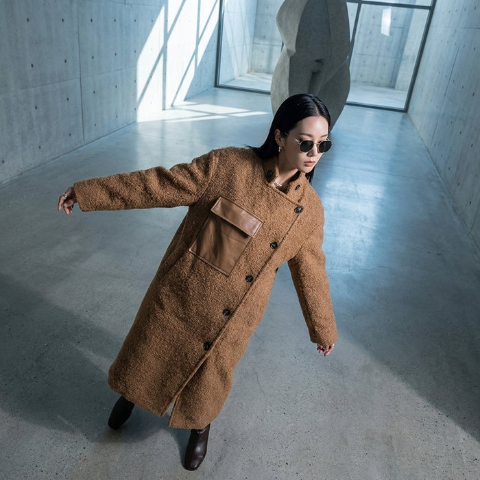 Manteau long oversize en laine camel pour femme - K-fashion hiver