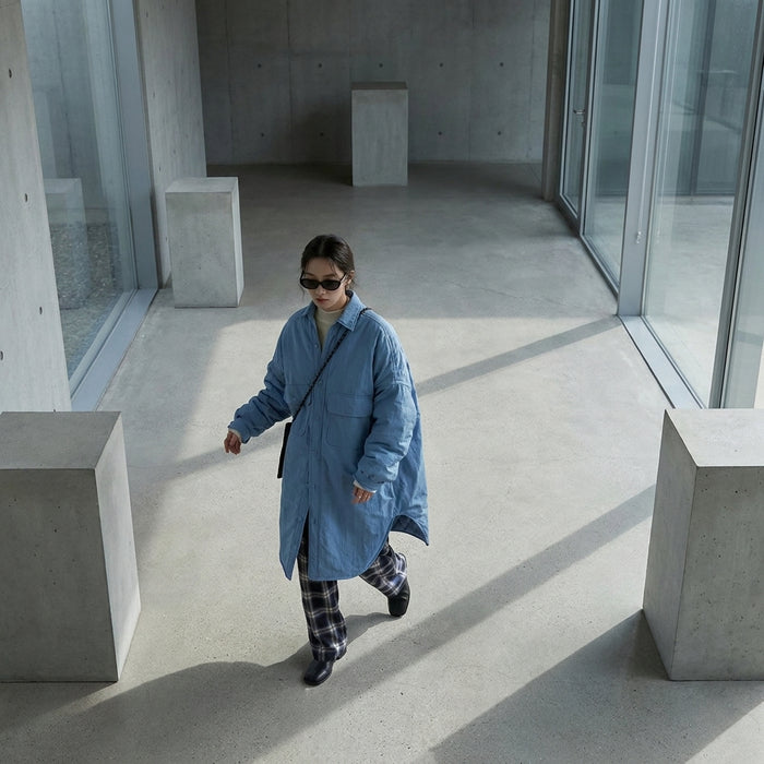 Parka longue rembourrée oversize bleu pour l'hiver - Koreanxwear