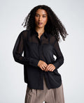 Long Sleeve Button Front Shirt with Sheer Sleeves